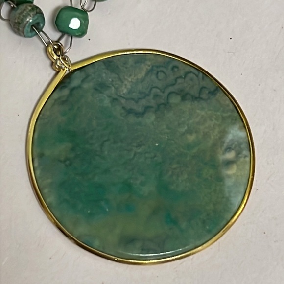 Nephrite Jade Green Beaded Chain Carved Sun God Pendent Vintage Necklace - Picture 5 of 8